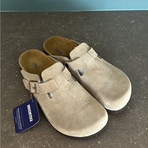 Birkenstock Taupe Suede Clogs